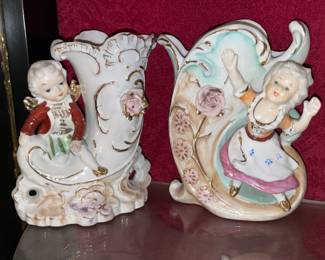 Set Of 2 Porcelain Figurine Vases