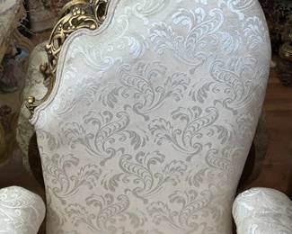 Beautiful Gold Framed White Upholstered Chair W/ Carved Arms (2 Available)