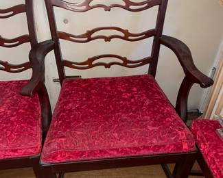 Vintage Dining Chairs W/ Red Crushed Velvet Seats