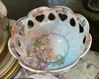 Beautiful European Porcelain Pedestal Bowl W/ Lade Edge