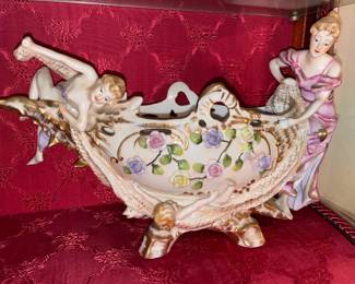 Stunning Figural Bowl W/ Floral Accents
