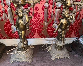 Cherub Gold Painted Candelabras
