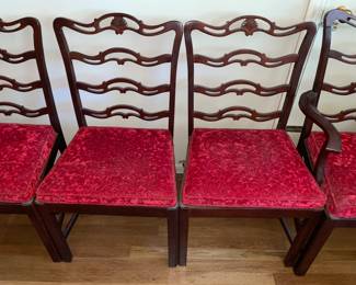 Vintage Dining Chairs W/ Red Crushed Velvet Seats