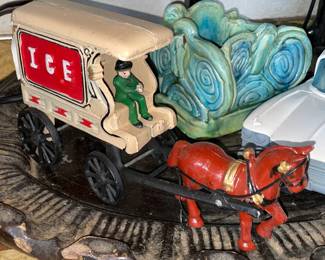 Cast Iron Ice Box Wagon W/ Horse & Driver