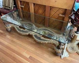Carved Gold Coffee Table W/ Glass Top