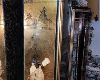 Asian Motif Gold W/ Black Lacquer Grandfather Clock