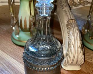 Made In England Crystal Decanter W/ Silver Holder