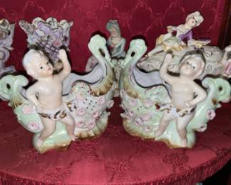 Set Of 2 Porcelain Figurine Planters