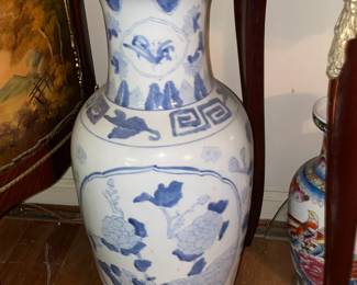 Oversized Blue & White Floral Floor Vase
