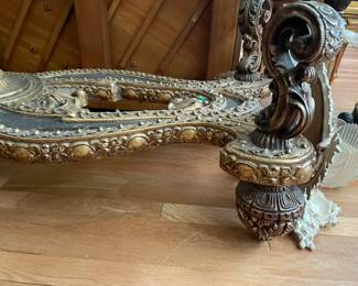 Carved Gold Coffee Table W/ Glass Top