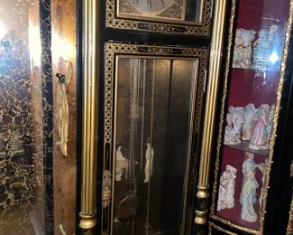 Asian Motif Gold W/ Black Lacquer Grandfather Clock