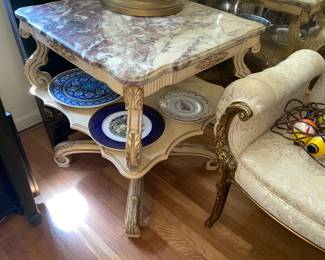 Marble Top End Table W/ Carved Legs (2 Available)