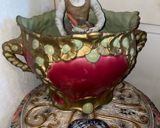 Antique Planter W/ Gold Painted Trim