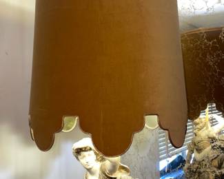 MASSIVE Figural Woman W/ 2 Children Chalkware Lamp W/ Vintage Shade