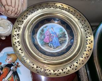 Decorative Porcelain Plate W/ Brass Holder By "Regency Bone China"