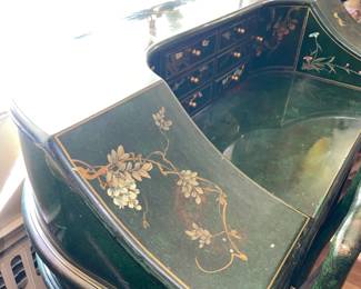 Green Lacquer Desk W/ Floral Details & Matching Chair