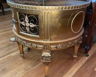 Round Gold Painted End Table W/ 2 Doors