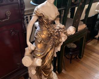 Oversized Floor Standing Chalkware Woman Figure Statue W/ Baby