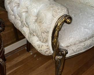 Beautiful Gold Framed White Upholstered Chair W/ Carved Arms (2 Available)