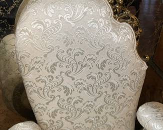Beautiful Gold Framed White Upholstered Chair W/ Carved Arms (2 Available)