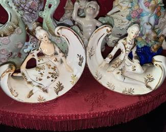 Set Of 2 Moon Porcelain Figurines