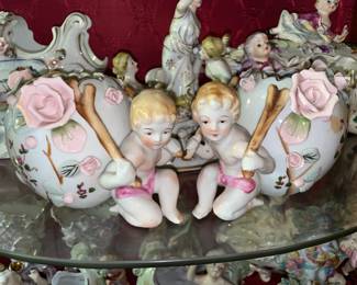 Set Of 2 Porcelain Figural Egg Planters