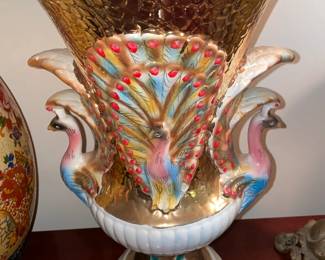 Peacock Gold Toned Double Handled Vase