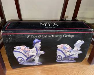 Porcelain Boy & Girl W/ Carriage Figurines