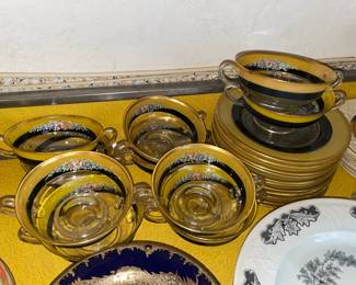 Black, Gold, & Glass Cup W/ Saucer Set