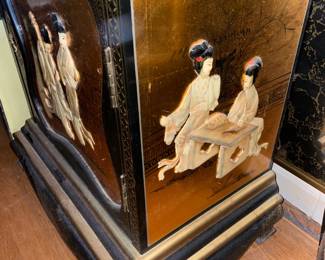 Asian Motif Gold W/ Black Lacquer Grandfather Clock