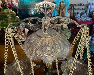 STUNNING "Scales Of Justice" Bronze Figure W/ Marble Base & Gold Painted Crystal Bowls