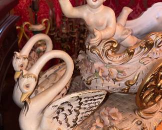 MASSIVE Cherub W/ 2 Swans & Chariot Planter (Italy)