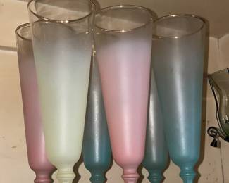 Vintage Pastel Color Frosted Glassware
