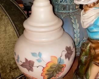 Hand Painted Floral Glass Urn W/ Lid