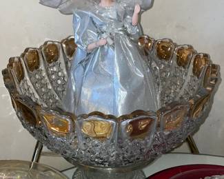 Oversized Crystal Punch Bowl W/ Gold Painted Accents