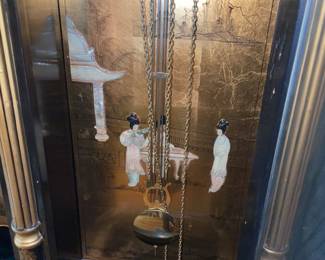 Asian Motif Gold W/ Black Lacquer Grandfather Clock