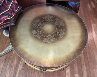 Round Gold Painted End Table W/ 2 Doors
