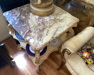 Marble Top End Table W/ Carved Legs (2 Available)