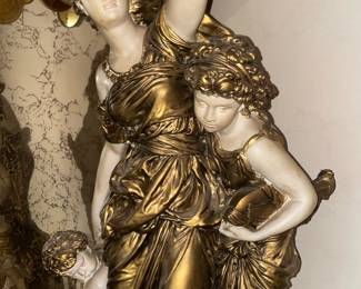 MASSIVE Figural Woman W/ 2 Children Chalkware Lamp W/ Vintage Shade