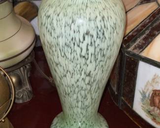 Large Green Speckled Art Glass Vase