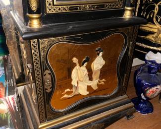 Asian Motif Gold W/ Black Lacquer Grandfather Clock