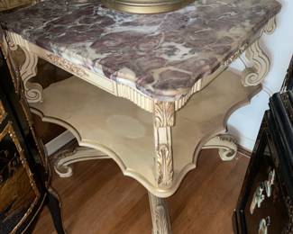 Marble Top End Table W/ Carved Legs (2 Available)