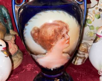 Blue Double Handled Porcelain Vase W/ Figural Painting - Austria