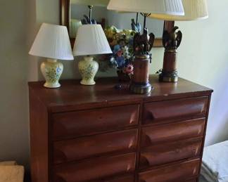 10 draw cabinet and 2 pairs of table lights.  Wall mirror