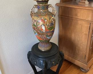 Japanese Satsuma Vase and Japanese plant stand
