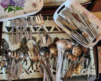 Assortment of silver and silver plated flatware