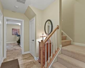 Wood Entry Table, Lamp, Mirrors, and Art