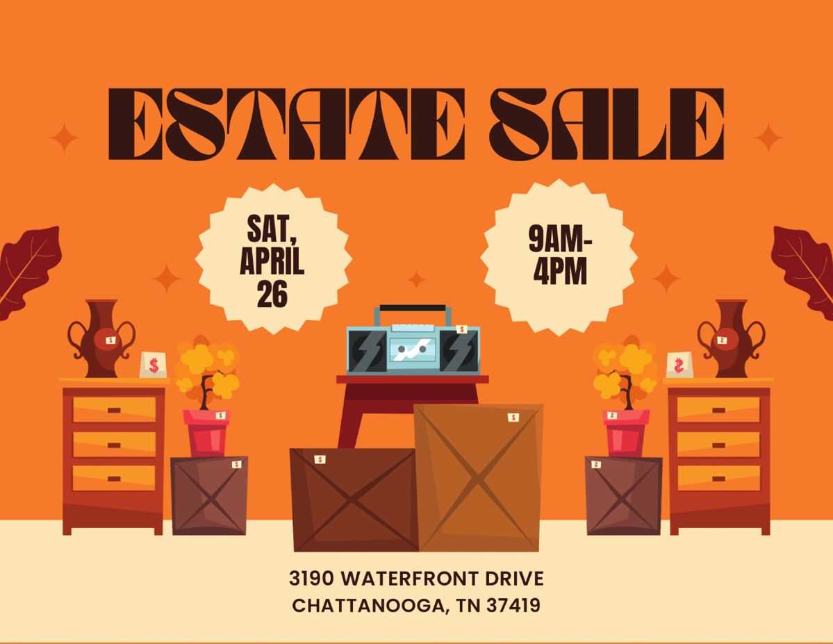 Orange Illustrated Spring Garage Sale Flyer Landscape