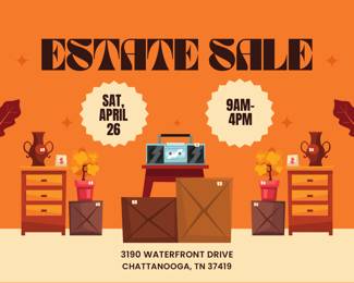 Orange Illustrated Spring Garage Sale Flyer Landscape