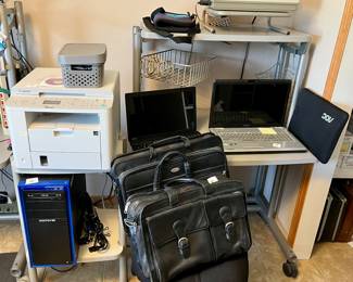 Laptops with carry cases $10 each
Canon printer $10
Office desk, $10

